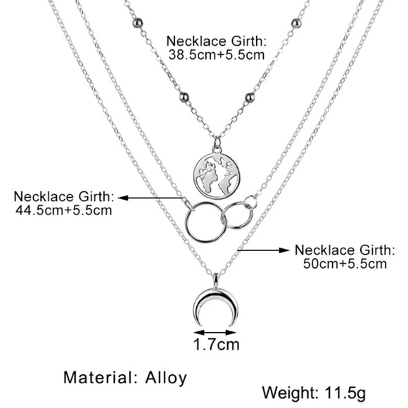 Silver World & Moon Layered Necklace - Picture 5 of 5